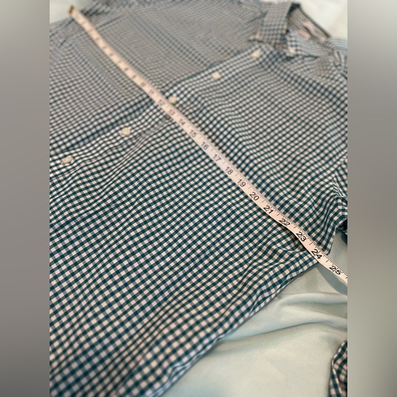 LL Bean Men’s L Dress Shirt Small Checker Teal & White Wrinkle Resist. reg. fit - Picture 3 of 10